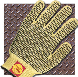 GLOVE  KEVLAR HEAVY WGHT;PVC DOTS 2 SIDES LARGE - Latex, Supported